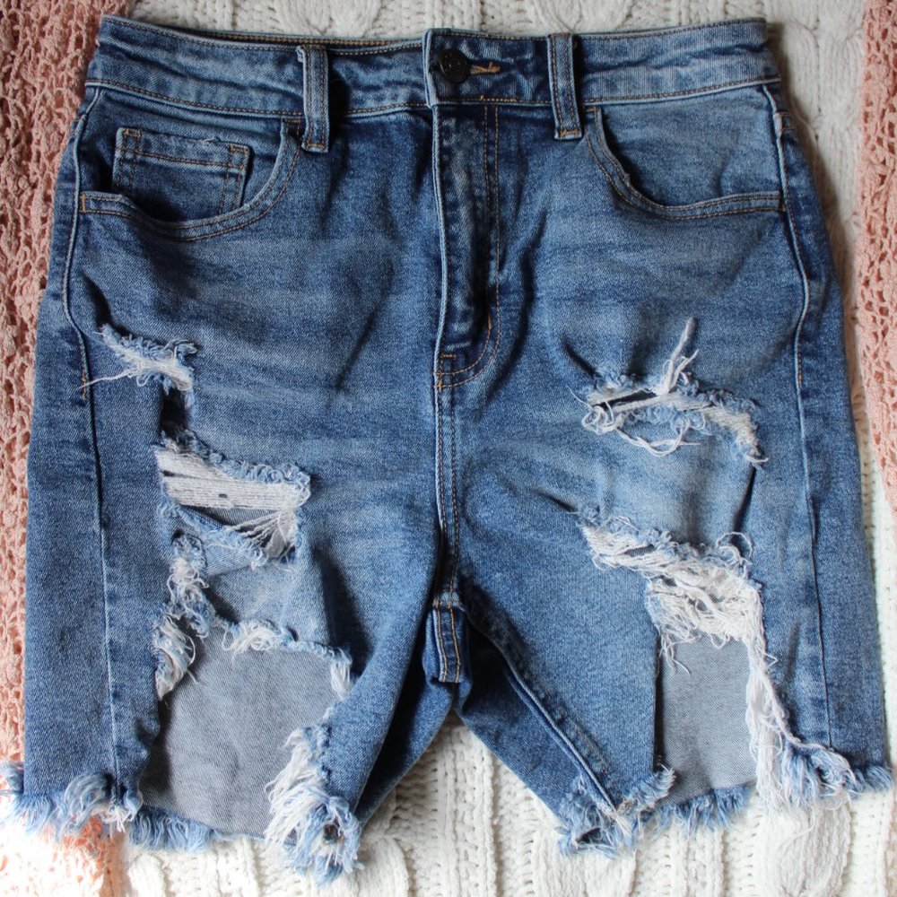 Cello High-Rise Shorts Distressed Mom Jean Shorts ~S~